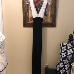 🌟Color Block criss cross bands empire waist side slit formal maxi dressy gown